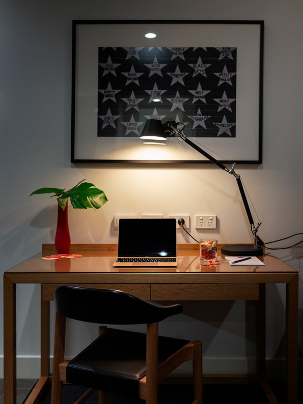 a mini working space inside the room at East Hotel Canberra