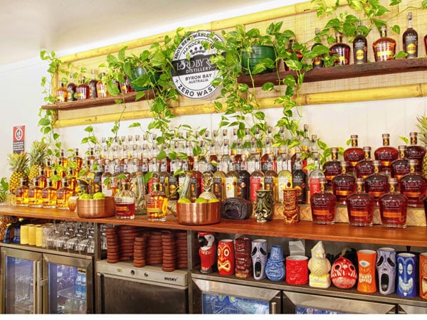the back bar at Lord Byron Distillery