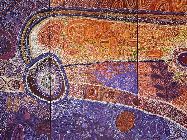 Ngupulya Pumani, PitjantjatjaraYankunytjatjara people, South Australia, born 1948, Mimili, South Australia, synthetic polymer paint on linen, three panels; Ngupulya Pumani,Mimili Maku Arts
