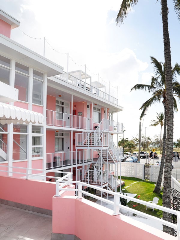 the building exterior of Pink Hotel