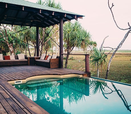 The infinity pool overlooking the wetlands at Bamurru Plains.
