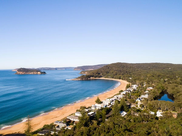 Scenic aerials overlooking Pearl Beach on the Central Coast.