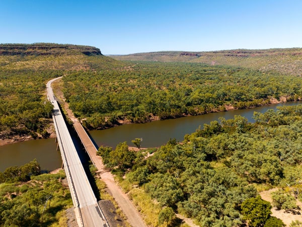 an aerial view of Victoria Highway from Kununurra to King Ash Bay