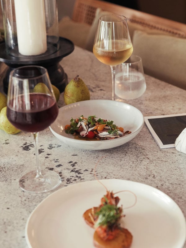 Food and wine served at BASK Restaurant