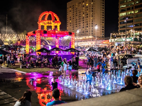 Adelaide's Town Square lit up during Tasting Australia.