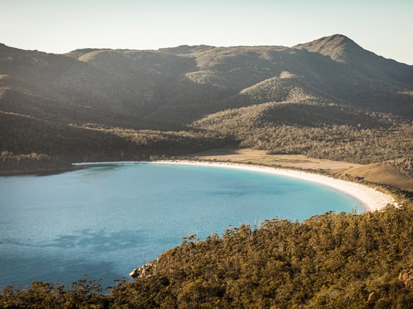 a remote white beach along Freycinet Peninsula Circuit, Tasmania