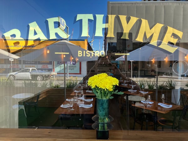 the Bar Thyme sign on the glass wall, Footscray