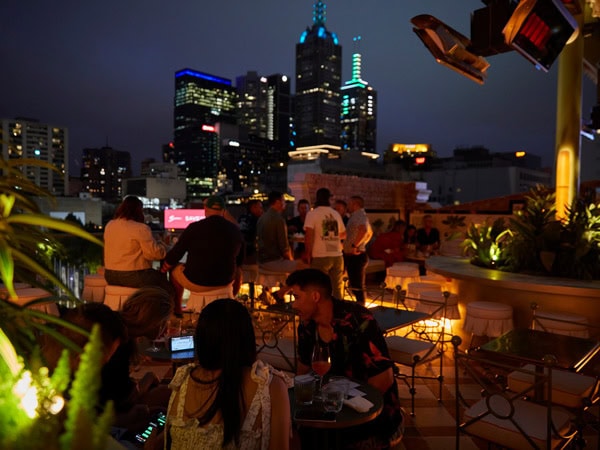 rooftop dining at night, HER Bar, Melbourne