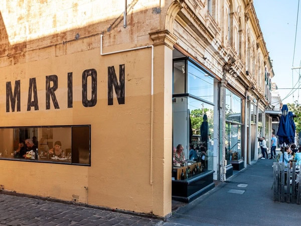 the exterior of Marion Wine Bar with exposed brick walls 