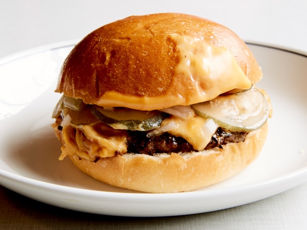 a close-up shot of a burger at Juanita Peaches, Brunswick