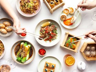 overhead shot of Cantonese dishes at Donna Chang restaurant