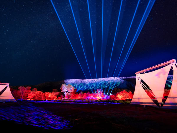 The lightshow on the MacDonnell Ranges for Parrtjima 2024