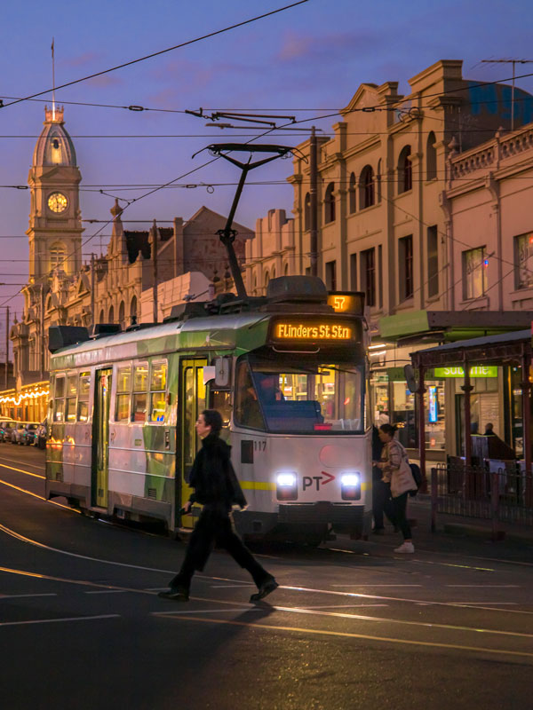 a tram in the city, Melbourne