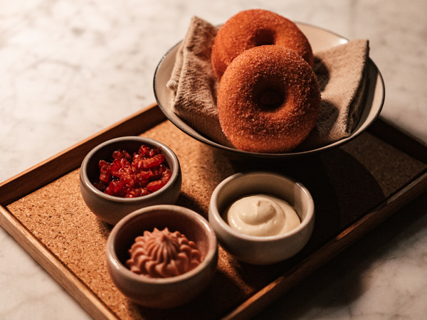 bagels with three kinds of dip at Underbar, Ballarat