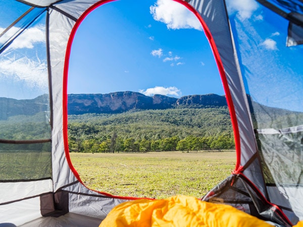 a tent at Kedumba River Crossing campground, Blue Mountains National Park