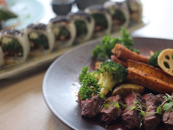 wagyu and roll at RAKU Izakaya