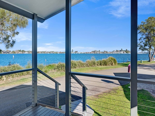 the terrace facing the lake at Belmont Lakeside Holiday Park, Newcastle