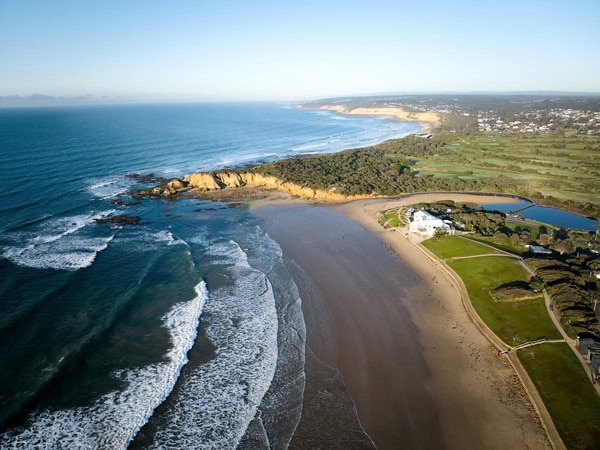 an aerial view of Torquay Beach