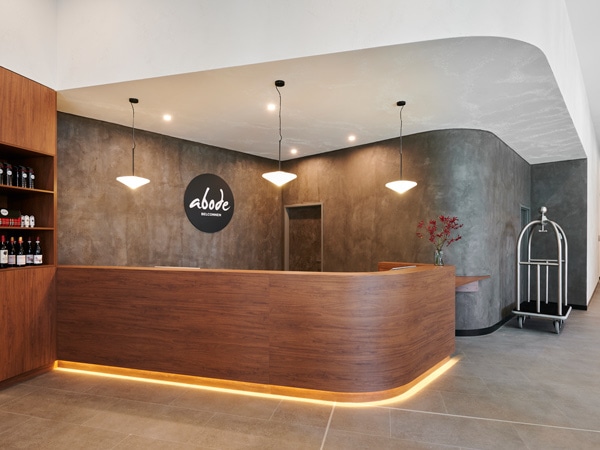 the front reception at Abode Hotel Canberra