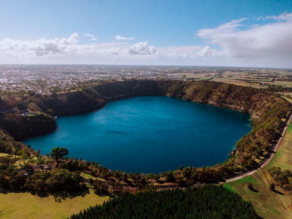 an aerial view of Blue Lake, Mount Gambier