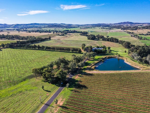 an aerial view of the vineyard at Craigmoor Estate Wines, Mudgee