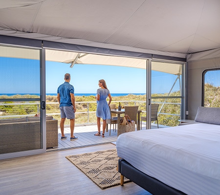 Couple on balcony at Discovery Rottnest Island, WA