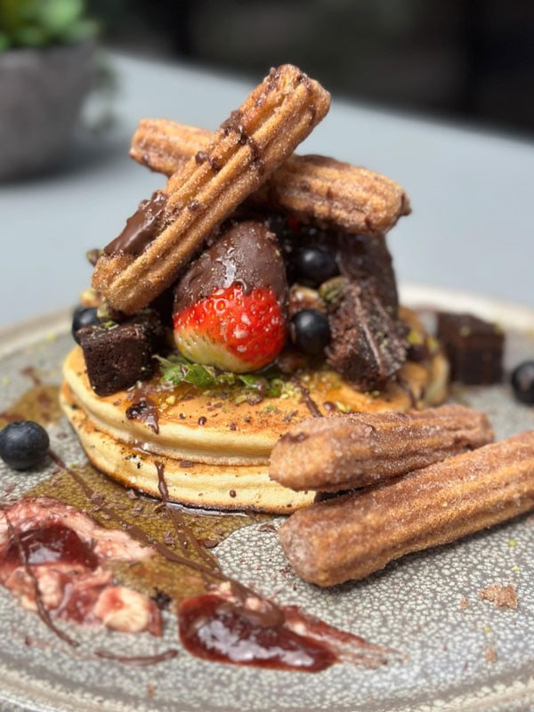 a plate of pancakes at Eltons Bar and Bites, Mudgee