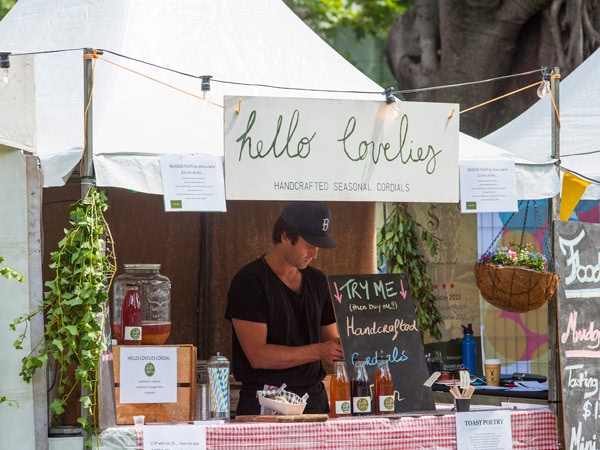 Hello Lovelies handcrafted seasonal cordials stall at the fine food Farmers Markets in Mudgee