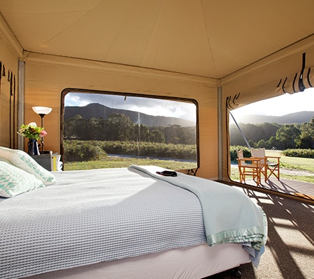Interior tent Habitat Noosa Glamping