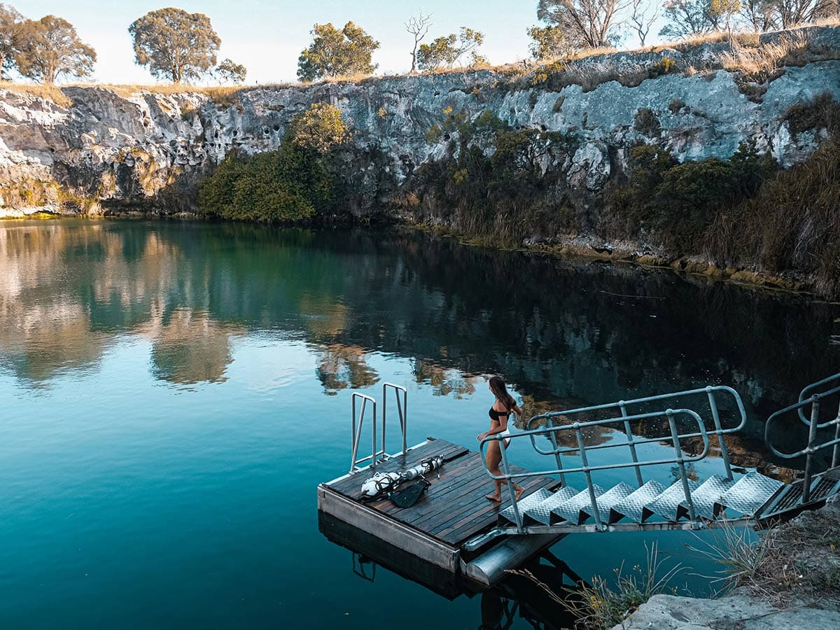 swimming at Little Blue Lake, Mount Gambier