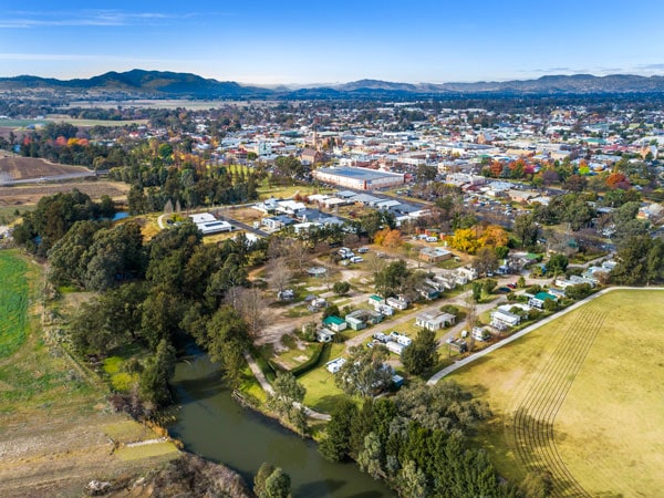 an aerial view of the Mudgee Riverside Park