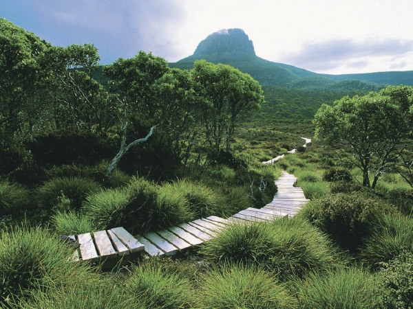 The Overland Track winds through Cradle Mountain-Lake St Clair National Park