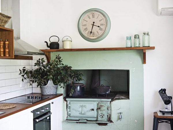 an old stove in a kitchen at the Heritage-listed Tom's Cottage, Mudgee