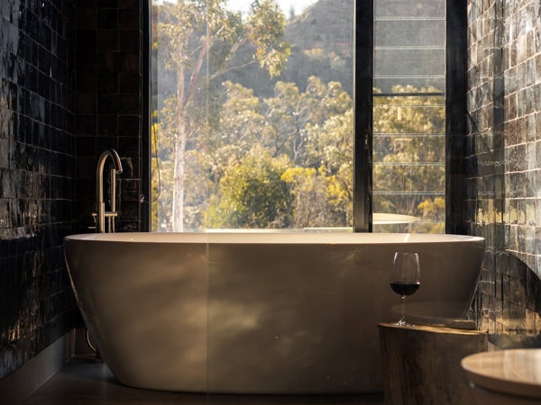 a bathtub with nature views at Wollemi Retreat, Mudgee