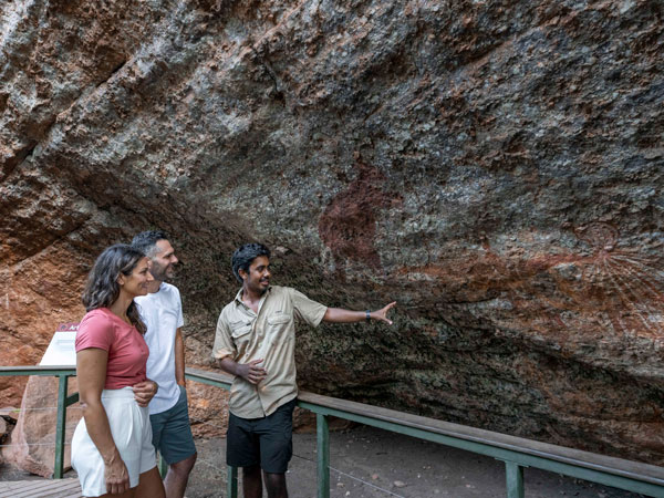 James Morgan explaining Ubirr Rock Art to visitors