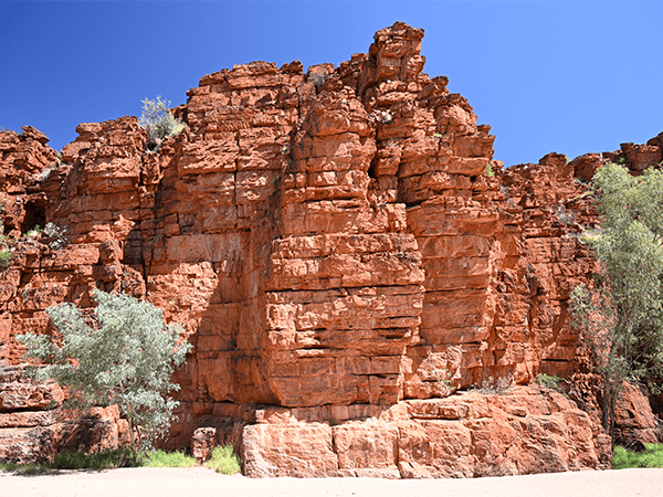 The striated red rockface at Trephina Gorge Nature Park.