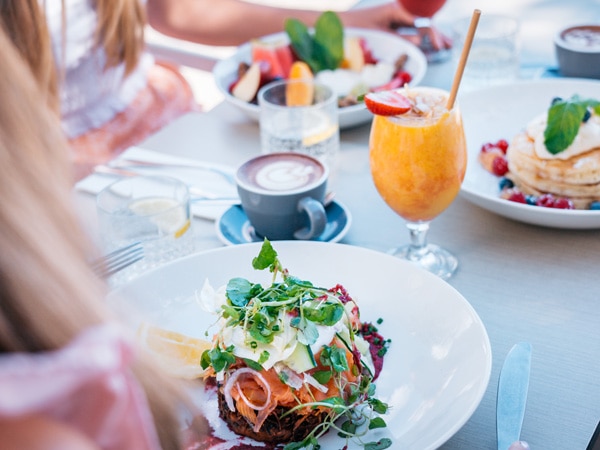 a close-up shot of food and refreshments at Bistro C, Noosa