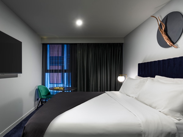 a look inside Canberra's Midnight Hotel bedroom