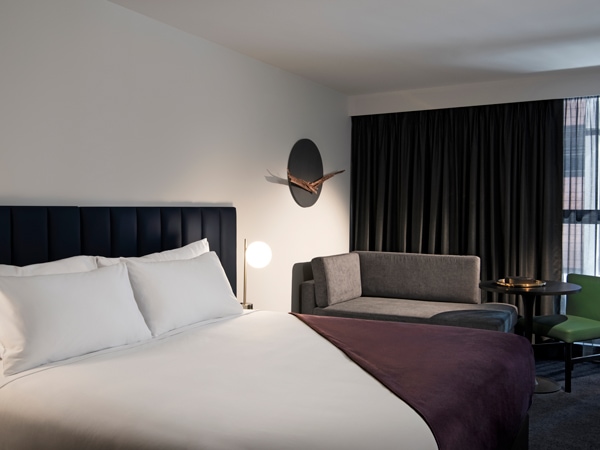 one of the bedrooms at Canberra's Midnight Hotel