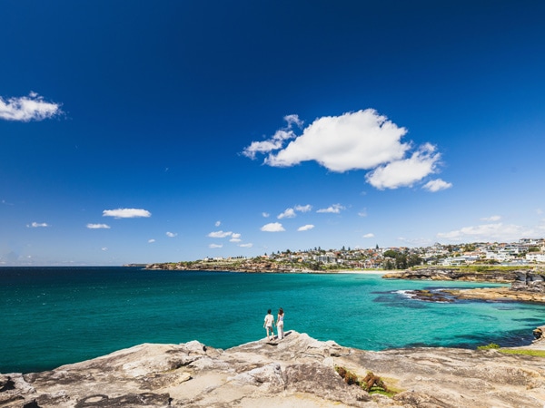 Couple enjoying the coastal view, Tamarama