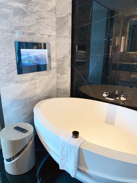 The oversized bathtub inside the Executive Opera Suite