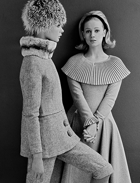 Celia Hammond and Jean Shrimpton modelling Quant designs, 1962