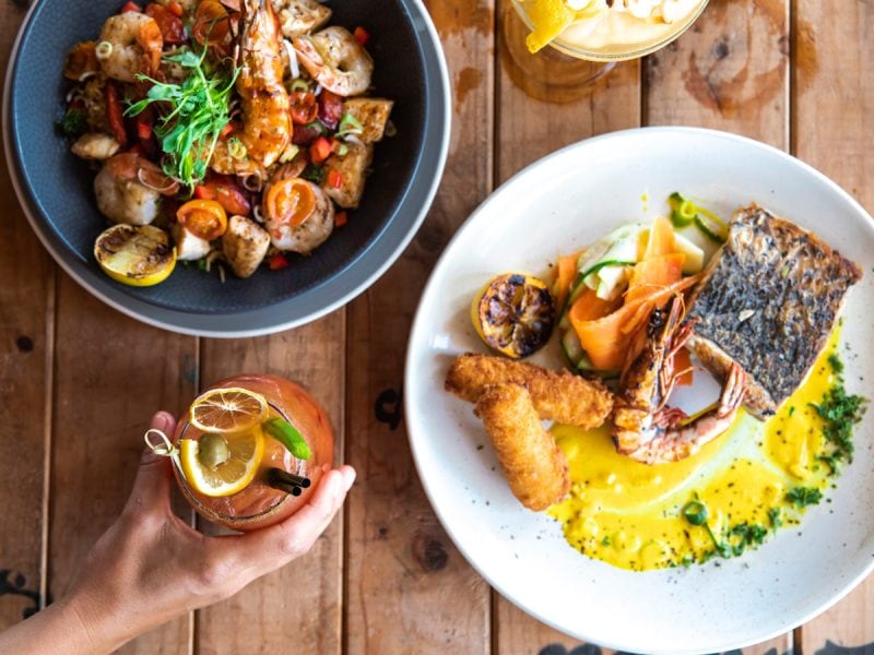 a table-top view of food in Zanders at Cable Beach, Broome