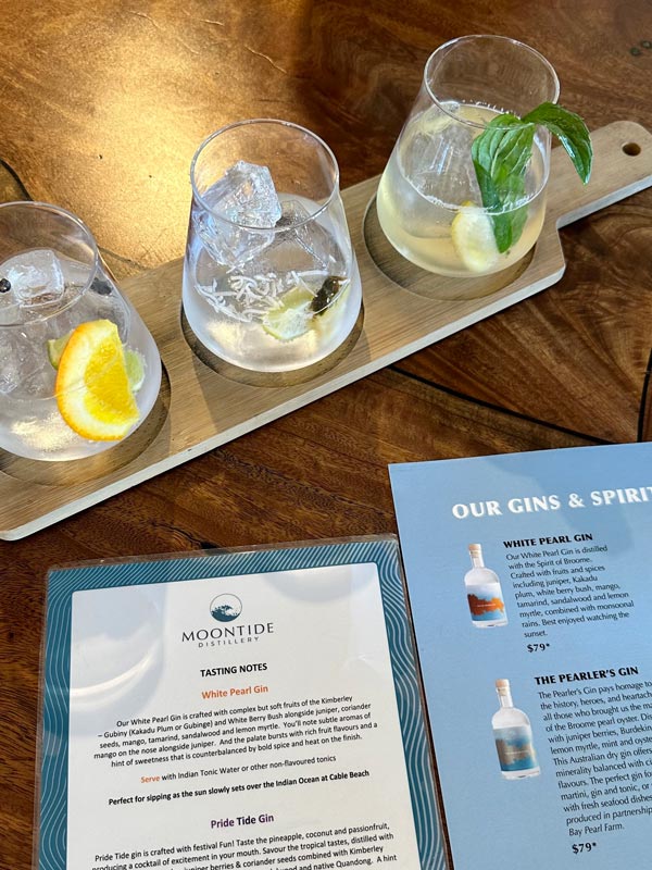 gin tasting at Moontide, Broome