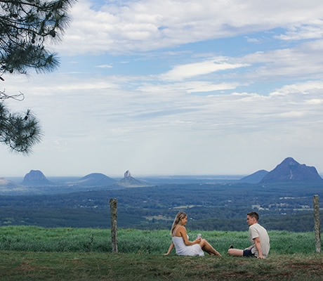 View of the Glass House Mountains from Maleny, Sunshine Coast