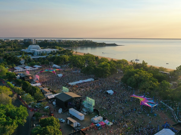 An aerial view of the BASSINTHEGRASS music festival in Darwin, Northern Territory. (Image: BASSINTHEGRASS)