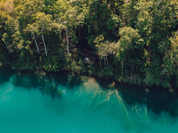 an aerial view of Lake Eacham