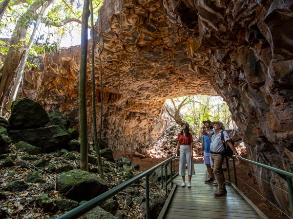 people exploring geological wonders during the Undara Experience tour