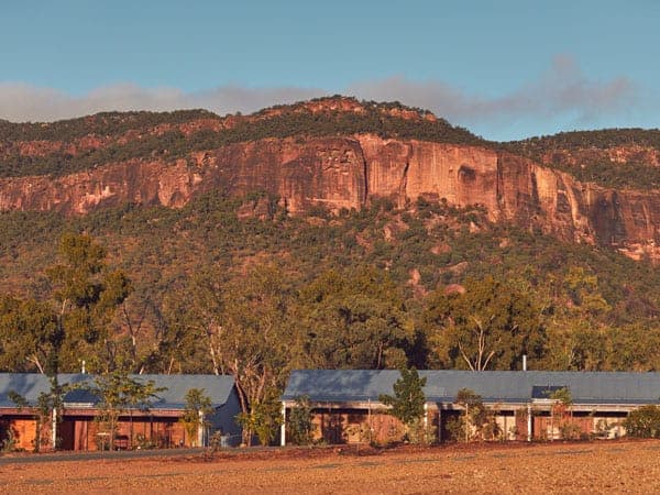 The soaring Mt Mulligan is the backdrop to Mount Mulligan Lodge.