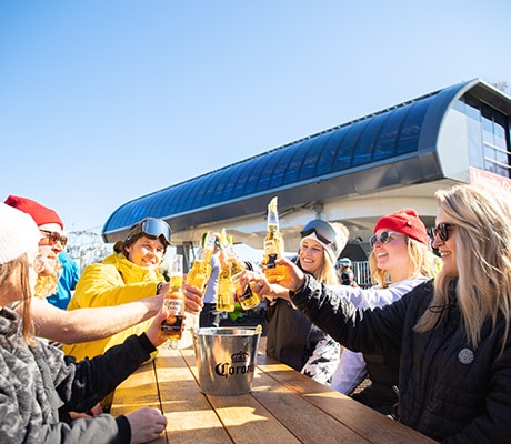 Group enjoying a drink on the mountain, Thredbo